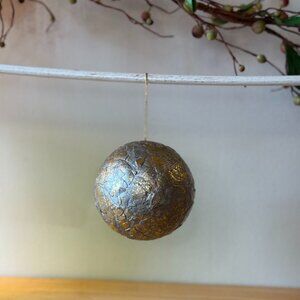 Silver & Gold Textured Christmas Ornament Handcrafted Metallic Crackle Finish